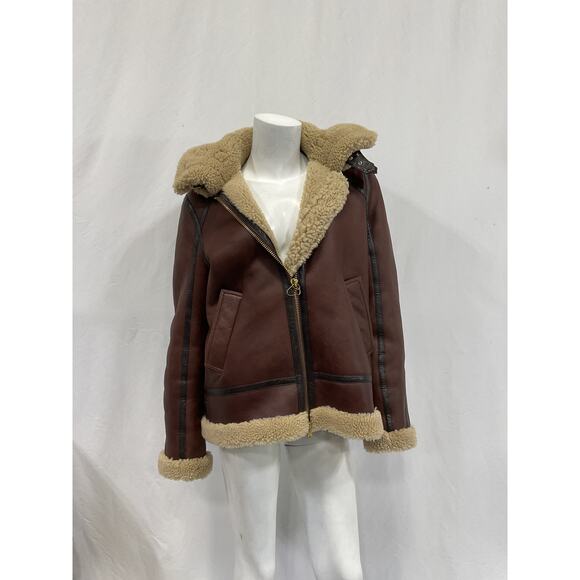 Rag & Bone 'Stella' Brown Leather Shearling Jacket Size M - Picture 2 of 5